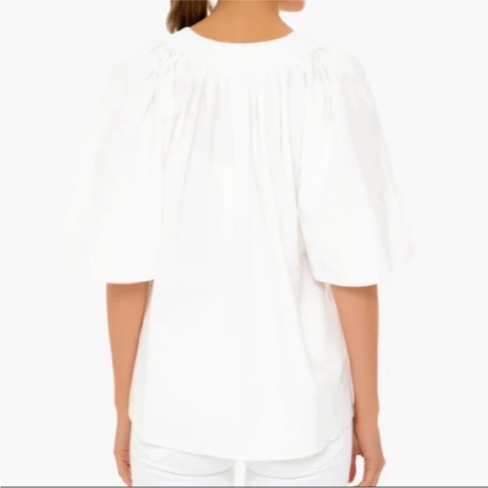 Pomander Place White Split-Neck Flutter Sleeve Blouse - Picture 4 of 9